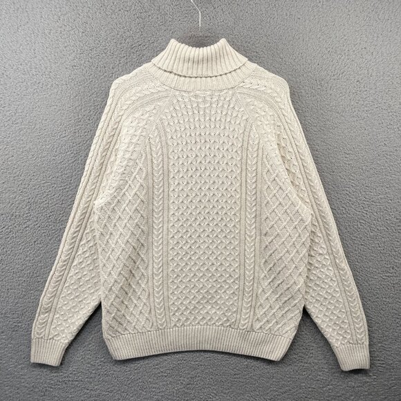 NWT Nike Life Mens Cable Knit Turtleneck Sweater Off White Chunky Relaxed Large - Picture 11 of 11